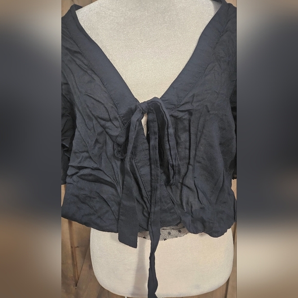 FREE PEOPLE Call Me Later Ruffle Tie Front Boho Rayon Blouse Top.Black. Size SM - Picture 15 of 16